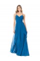 Bleu paon Trapèze Bretelles spaghetti Mousseline Longue Robes demoiselle d'honneur Outlet