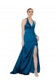 Bleu paon Trapèze Licou Satiné Soyeux Longue Formelles Robes demoiselle d'honneur / Robes de soirée / Robes de bal Outlet