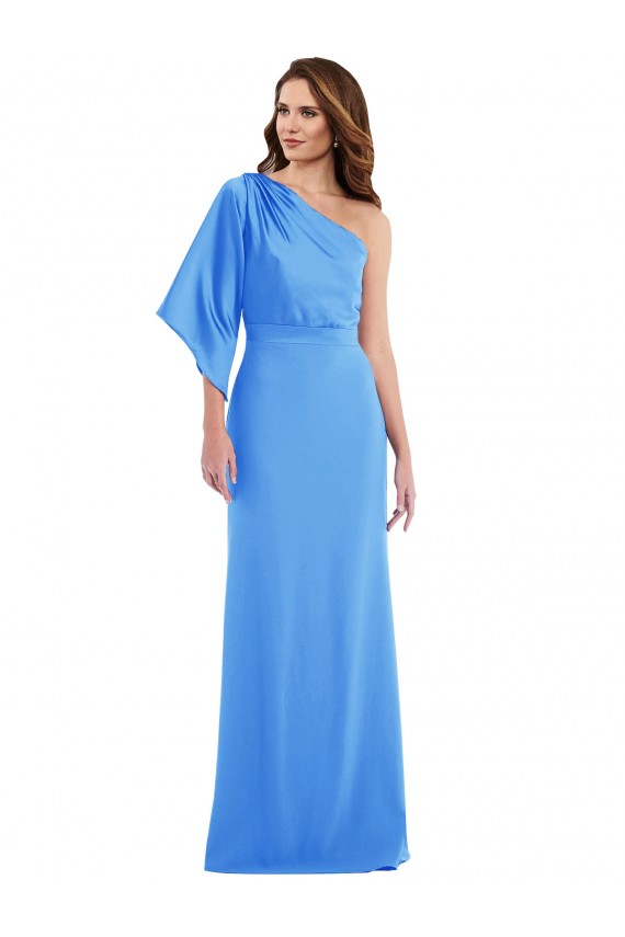 Bleu paon Trompette Crêpe Stretch Longue Robes demoiselle d'honneur / Robes de bal Outlet