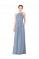 Bleu poussiéreux Fourreau Licou Col Haut Mousseline Longue Robes demoiselle d'honneur Outlet
