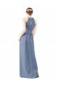 Bleu poussiéreux Fourreau Licou Col Haut Mousseline Longue Robes demoiselle d'honneur Outlet