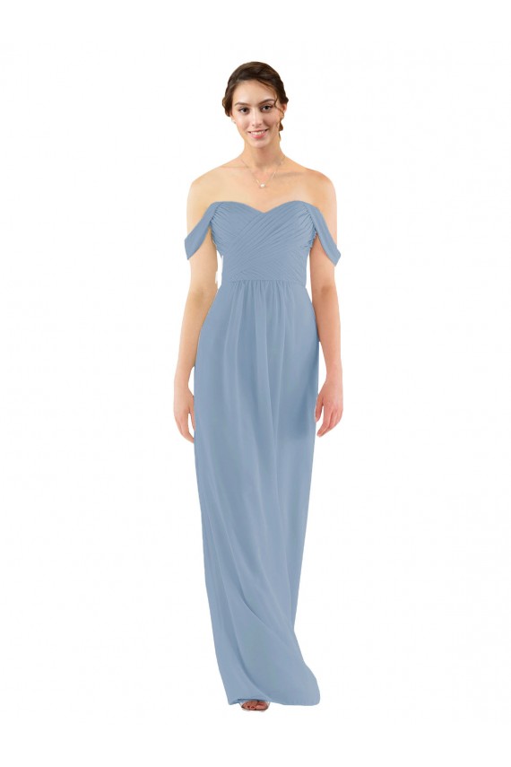 Bleu poussiéreux Fourreau Épaule Dénudée Mousseline Longue Robes demoiselle d'honneur Outlet
