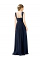 Bleu poussiéreux Trapèze Col Carré Mousseline Longue Robes demoiselle d'honneur Outlet