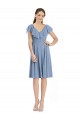 Bleu poussiéreux Trapèze Col V Mousseline Courte Robes demoiselle d'honneur Outlet