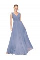 Bleu poussiéreux Trapèze Col V Mousseline Longue Formelles Robes demoiselle d'honneur / Robes de soirée / Robes de bal Outlet