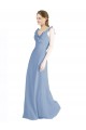 Bleu poussiéreux Trapèze Col V Mousseline Longue Robes demoiselle d'honneur Outlet