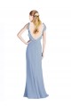 Bleu poussiéreux Trapèze Col V Mousseline Longue Robes demoiselle d'honneur Outlet