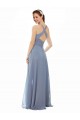 Bleu poussiéreux Trapèze Licou Col Haut Mousseline Longue Robes demoiselle d'honneur Outlet