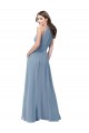 Bleu poussiéreux Trapèze Licou Col Haut Mousseline Longue Robes demoiselle d'honneur Outlet