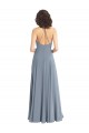 Bleu poussiéreux Trapèze Licou Mousseline Longue Robes demoiselle d'honneur Outlet