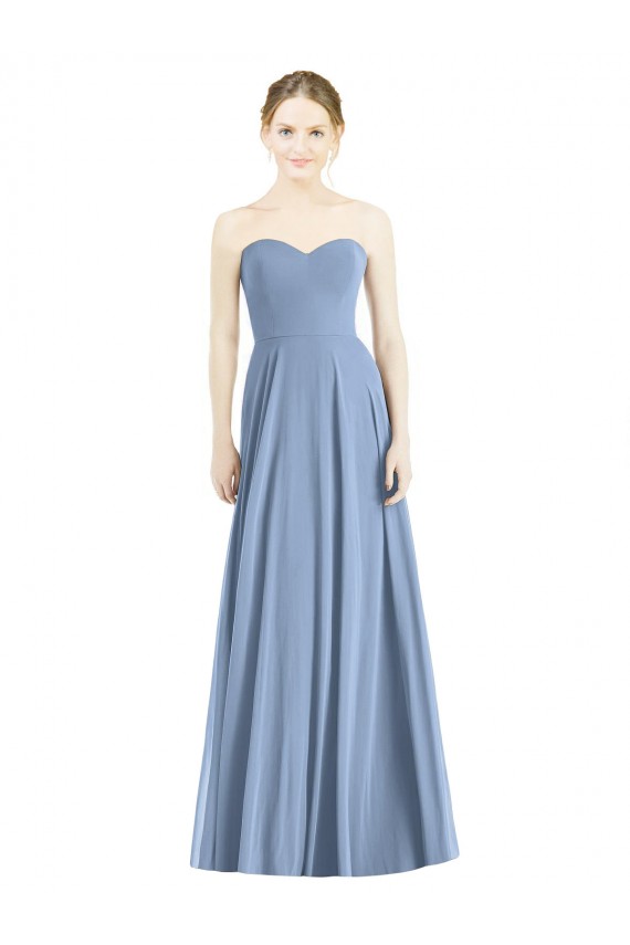 Bleu poussiéreux Trapèze Mousseline Longue Robes demoiselle d'honneur Outlet