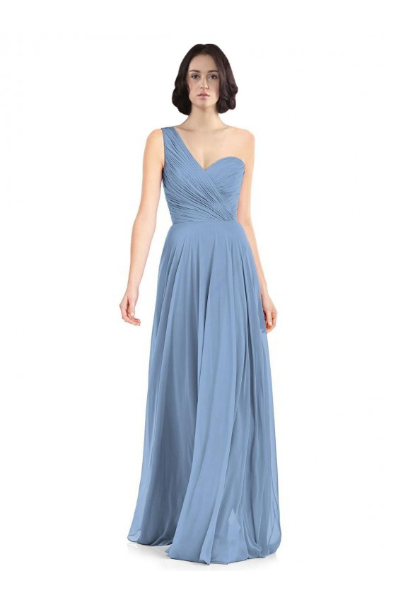 Bleu poussiéreux Trapèze Mousseline Longue Robes demoiselle d'honneur Outlet