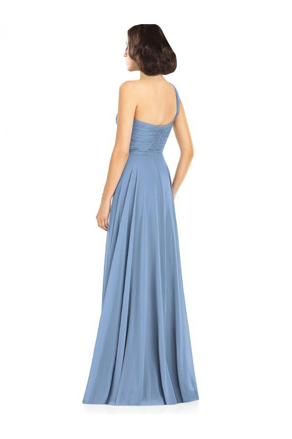 Bleu poussiéreux Trapèze Mousseline Longue Robes demoiselle d'honneur Outlet