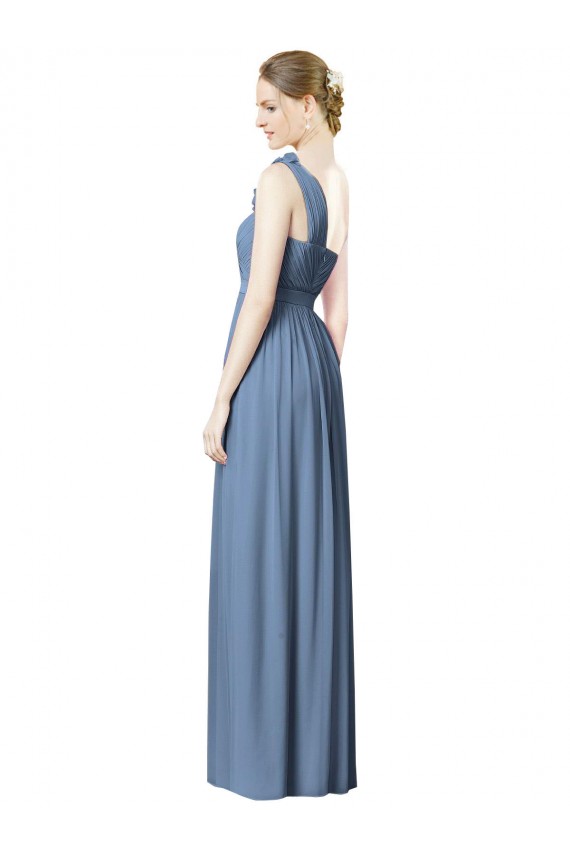 Bleu poussiéreux Trapèze Mousseline Longue Robes demoiselle d'honneur Outlet