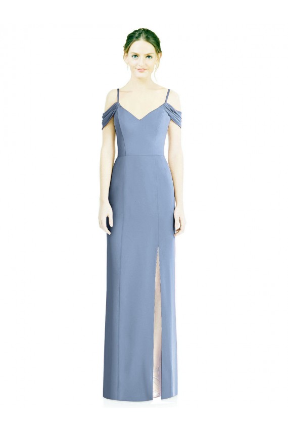Bleu poussiéreux Trapèze Épaule Dénudée Mousseline Longue Formelles Robes demoiselle d'honneur / Robes de soirée Outlet