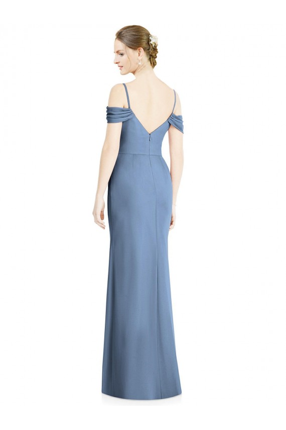 Bleu poussiéreux Trapèze Épaule Dénudée Mousseline Longue Formelles Robes demoiselle d'honneur / Robes de soirée Outlet