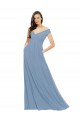 Bleu poussiéreux Trapèze Épaule Dénudée Mousseline Longue Robes demoiselle d'honneur Outlet
