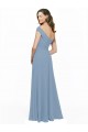 Bleu poussiéreux Trapèze Épaule Dénudée Mousseline Longue Robes demoiselle d'honneur Outlet
