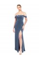 Bleu poussiéreux Trapèze Épaule Dénudée Sans bretelle Velours Stretch Longue Robes demoiselle d'honneur / Robes de bal Outlet