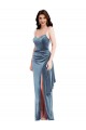 Bleu poussiéreux Trompette Bretelles spaghetti Velours Stretch Longue Formelles Robes demoiselle d'honneur / Robes de soirée / Robes de bal Outlet