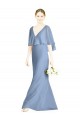 Bleu poussiéreux Trompette Col V Mousseline Longue Robes demoiselle d'honneur Outlet