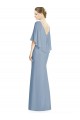 Bleu poussiéreux Trompette Col V Mousseline Longue Robes demoiselle d'honneur Outlet
