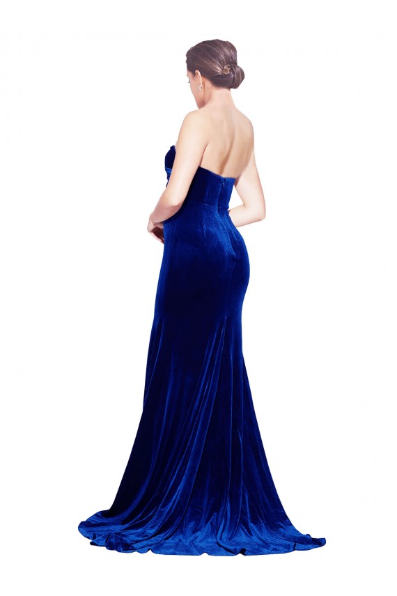 Bleu roi Sirène Sans bretelle Balayage train Velours Stretch Longue Formelles Robes demoiselle d'honneur / Robes de soirée / Robes de bal Outlet