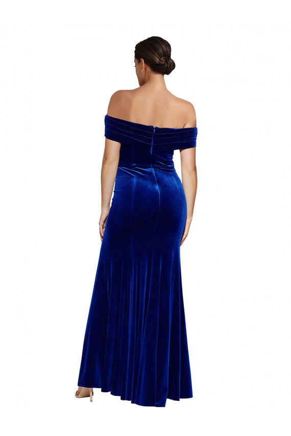 Bleu roi Sirène Épaule Dénudée Velours Stretch Longue Formelles Robes demoiselle d'honneur / Robes de soirée / Robes de bal Outlet