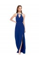 Bleu roi Trapèze Col Haut Mousseline Longue Robes demoiselle d'honneur Outlet