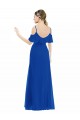 Bleu roi Trapèze Col V Mousseline Longue Asymétrique Robes demoiselle d'honneur Outlet