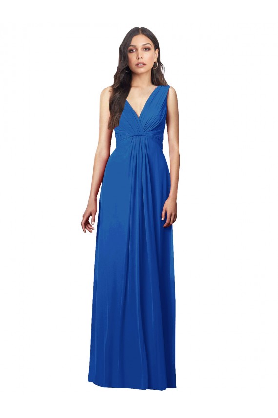 Bleu roi Trapèze Col V Mousseline Longue Robes demoiselle d'honneur Outlet