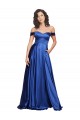 Bleu roi Trapèze Épaule Dénudée Balayage train Satiné Stretch Longue Formelles Robes demoiselle d'honneur / Robes de soirée / Robes de bal Outlet
