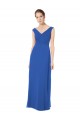 Bleu roi Trapèze Épaule Dénudée Col V Mousseline Longue Robes demoiselle d'honneur Outlet