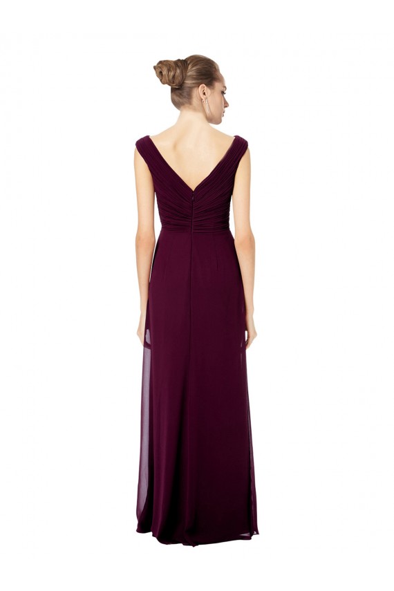 Bleu roi Trapèze Épaule Dénudée Col V Mousseline Longue Robes demoiselle d'honneur Outlet