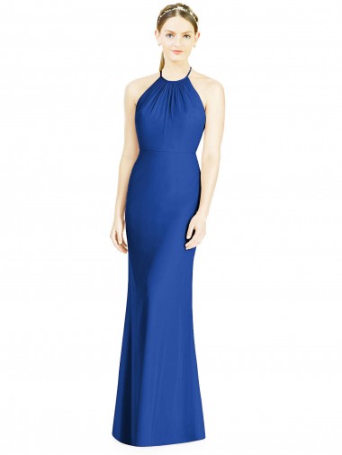 Bleu roi Trompette Licou Col Haut Mousseline Longue Robes demoiselle d'honneur Outlet
