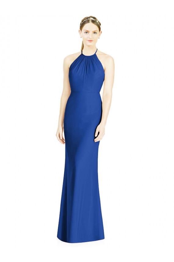 Bleu roi Trompette Licou Col Haut Mousseline Longue Robes demoiselle d'honneur Outlet
