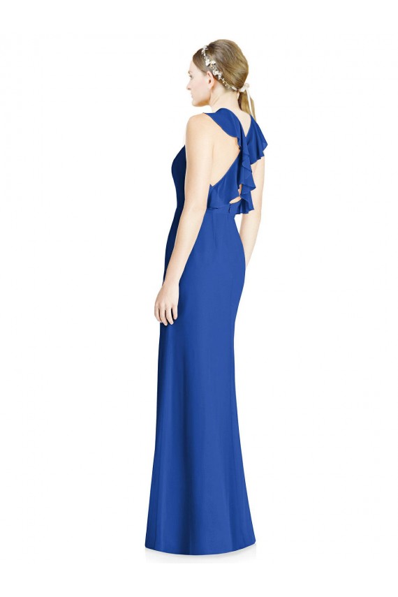 Bleu roi Trompette Licou Col Haut Mousseline Longue Robes demoiselle d'honneur Outlet