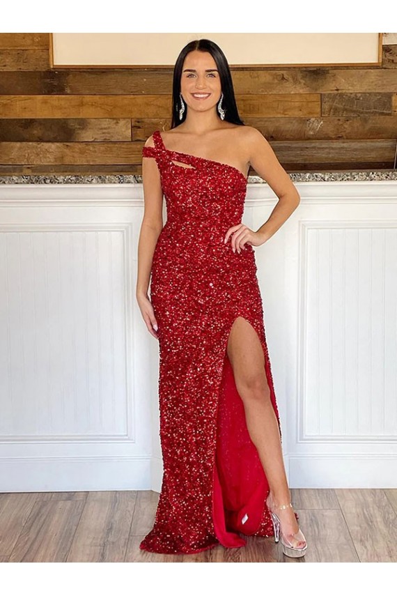 Bordeaux Fourreau Balayage train Paillettes Velours Longue Robes de bal Outlet