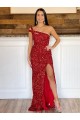 Bordeaux Fourreau Balayage train Paillettes Velours Longue Robes de bal Outlet