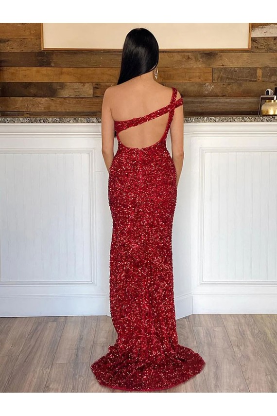Bordeaux Fourreau Balayage train Paillettes Velours Longue Robes de bal Outlet