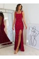 Bordeaux Fourreau Col Carré Paillettes Velours Longue Robes de bal Outlet