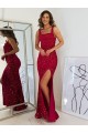 Bordeaux Fourreau Col Carré Paillettes Velours Longue Robes de bal Outlet