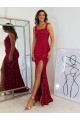 Bordeaux Fourreau Col Carré Paillettes Velours Longue Robes de bal Outlet