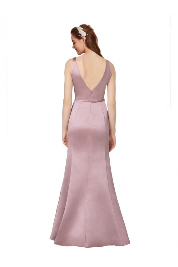 Bordeaux Fourreau Col V Satiné Longue Formelles Robes demoiselle d'honneur / Robes de soirée / Robes de bal Outlet