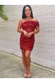 Bordeaux Fourreau Courte Paillettes Velours Courte Robes de bal Outlet