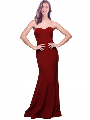 Bordeaux Fourreau Sans bretelle Crêpe Stretch Longue Formelles Robes demoiselle d'honneur / Robes de soirée / Robes de bal Pas Chre