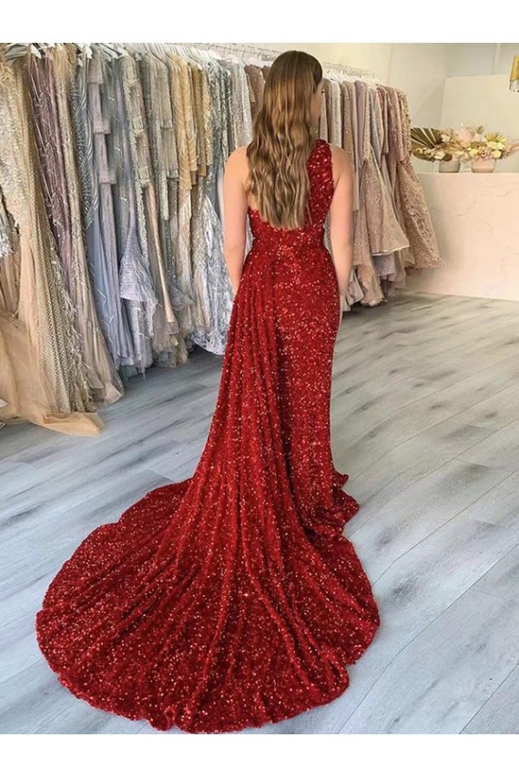 Bordeaux Fourreau Traîne moyenne Paillettes Velours Longue Robes de bal Outlet