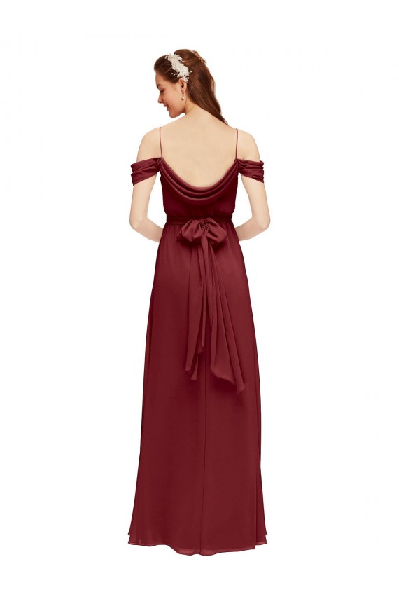 Bordeaux Fourreau Épaule Dénudée Mousseline Longue Robes demoiselle d'honneur Outlet