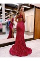 Bordeaux Sirène Balayage train Paillettes Velours Longue Robes de bal Outlet