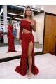 Bordeaux Sirène Balayage train Paillettes Velours Longue Robes de bal Outlet
